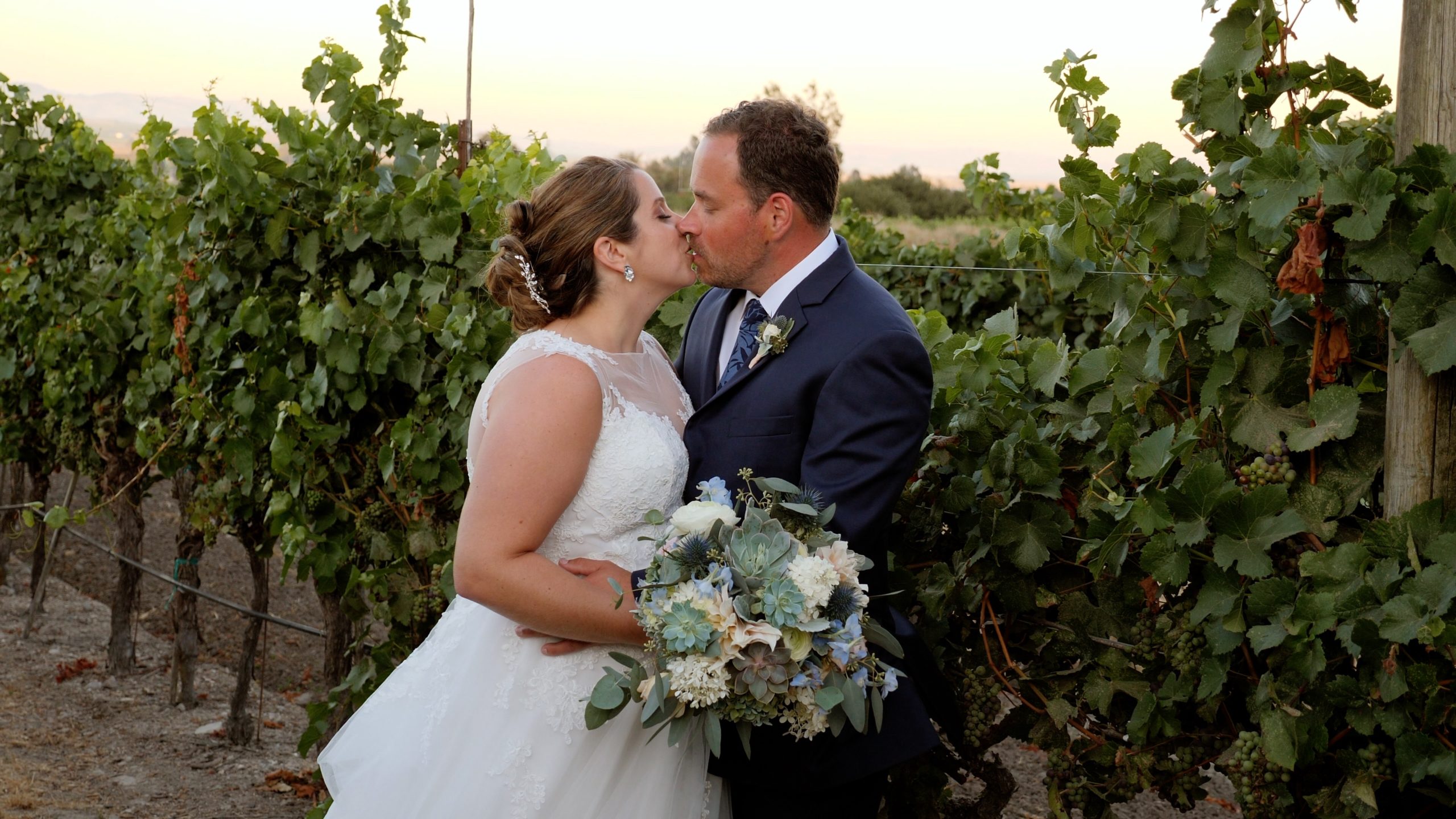 Bride and Groom in the vineyard