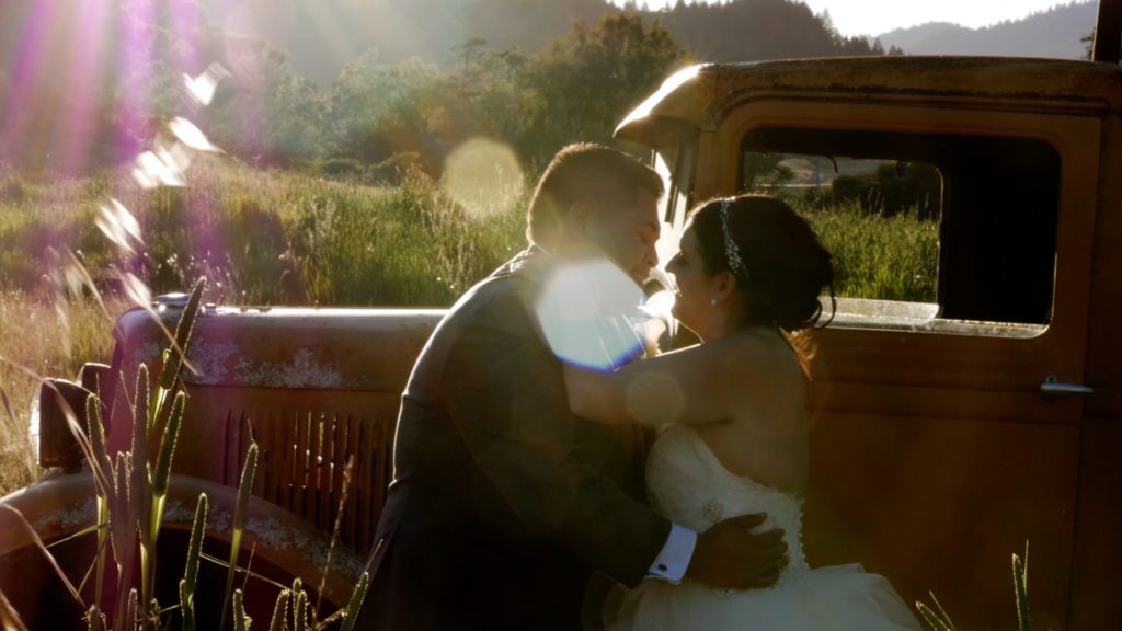 sunset photo of couple at mountain house estate